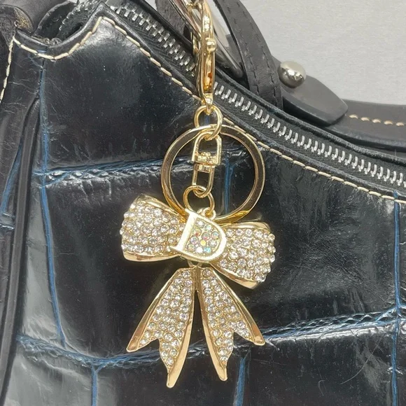 NWT Crystal Embellished Bow Keychain Purse Bag Charm - Picture 5 of 6